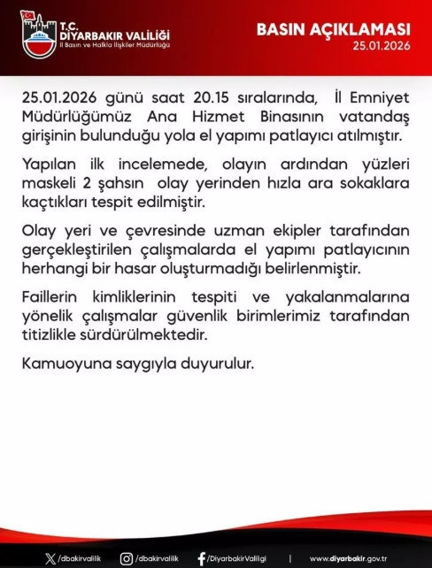 Diyarbakır’da emniyet binasına el yapımı patlayıcı atıldı - Resim: 0